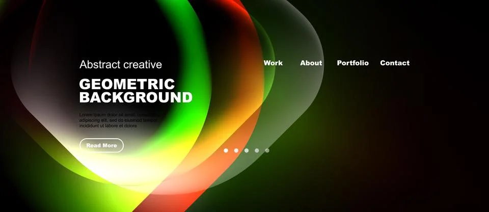 Abstract design features vibrant overlapping circles. Text promotes geometric Stock Illustration