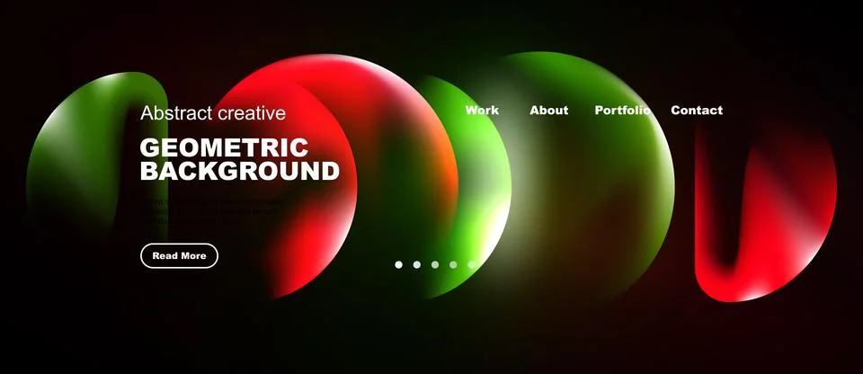Abstract design features vibrant overlapping shapes. Text elements include Illustration
