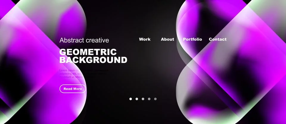 Abstract design features vibrant overlapping shapes, text elements, navigatio Stockillustratie