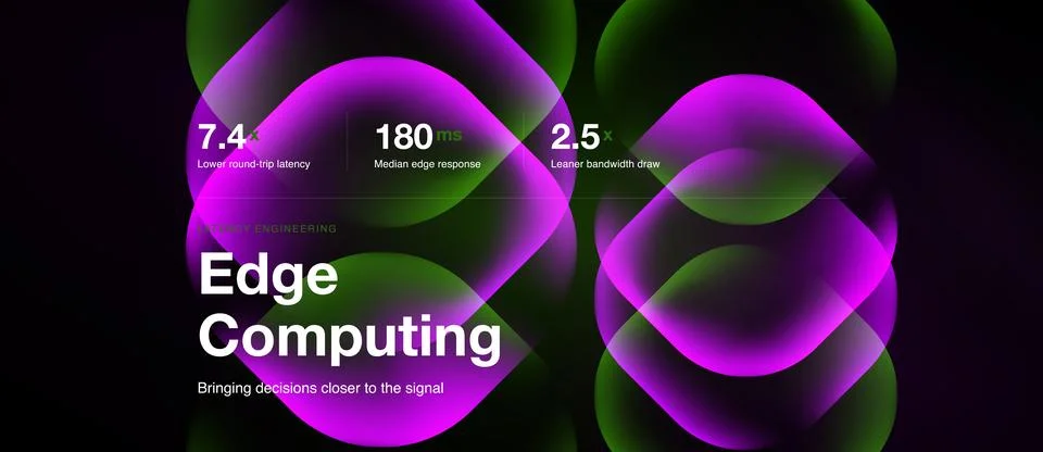 Abstract design features vibrant overlapping orbs, text promoting edge comp.. Stock Illustration