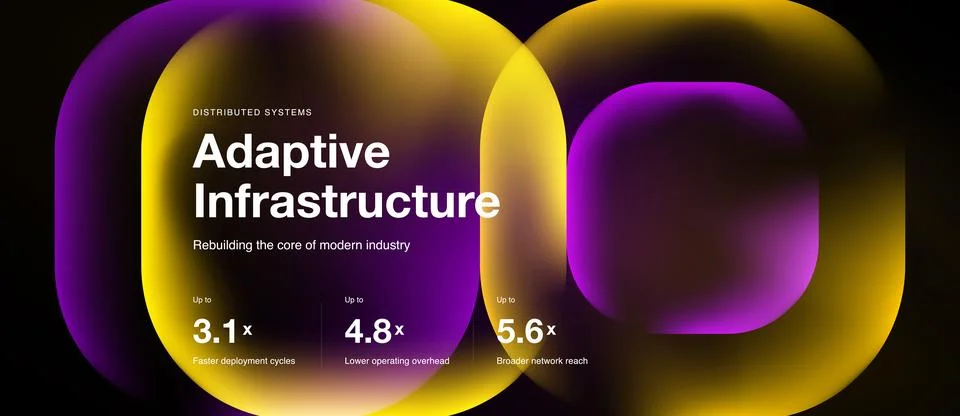 Abstract design features vibrant overlapping circles. Text highlights adaptiv Stock Illustration