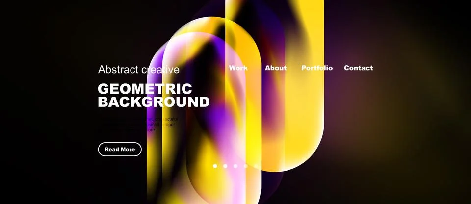 Abstract design features vibrant overlapping shapes, text, navigation menu... Stock Illustration