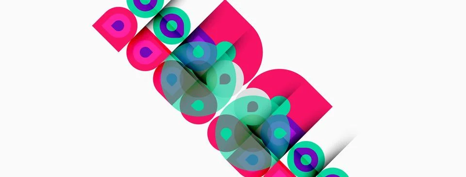 Abstract design features vibrant pink, teal squares. Geometric shapes overlap Stock Illustration