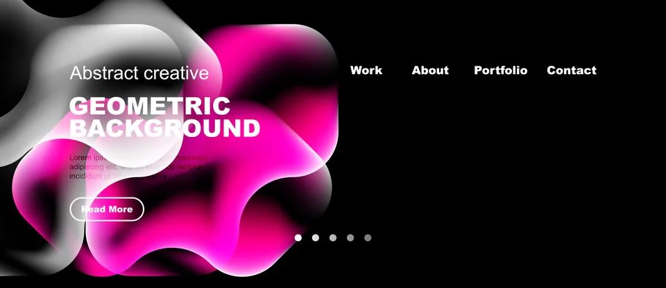 Abstract design features vibrant pink, white shapes over black background. Te Stock Illustration