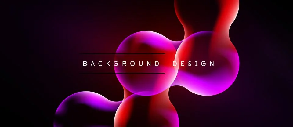 Abstract design features vibrant pink, red bubbles over black background. Tex Stock Illustration
