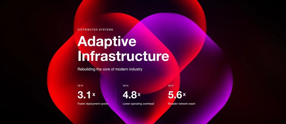 Abstract design features vibrant pink, purple blobs. Text highlights adaptive Stock Illustration