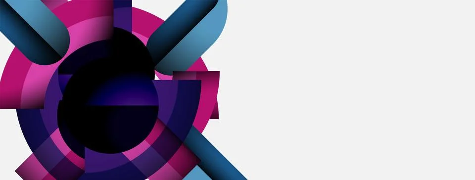Abstract design features vibrant pinks, purples, blues. Circular shapes overlap Stock-Illustration