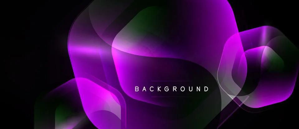 Abstract design features vibrant purple, green layers over black background. Stock Illustration