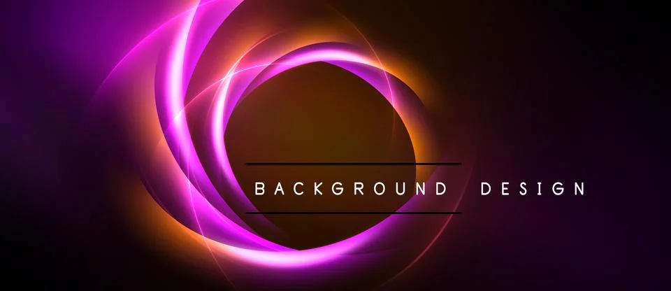 Abstract design features vibrant purple, orange swirls. Dark background Stock Illustration