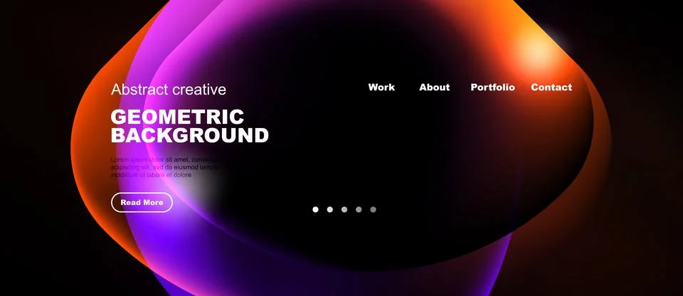 Abstract design features vibrant purple, orange shapes. Dark background Illustrazione stock