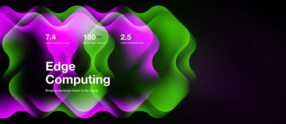 Abstract design features vibrant purple, green waves. Text highlights Edge Stock Illustration