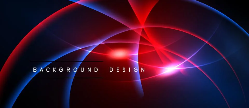 Abstract design features vibrant red, blue glows. Dynamic lines create Stock Illustration