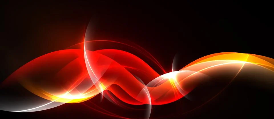 Abstract design features vibrant red, orange, white curves against black Stock Illustration