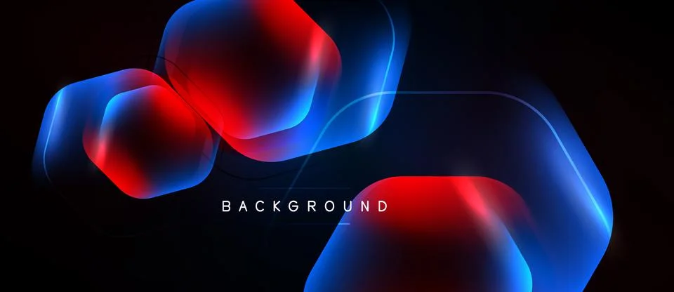 Abstract design features vibrant red, blue glowing shapes. Dark background Stock Illustration