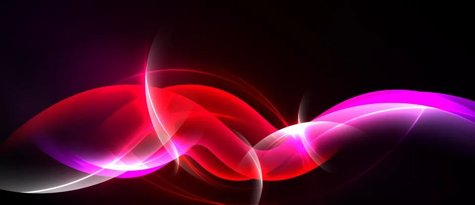 Abstract design features vibrant red, pink, white curves against black Stock Illustration