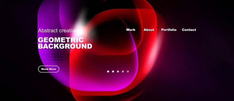 Abstract design features vibrant red, purple shapes. Dark background highligh Illustrazione stock