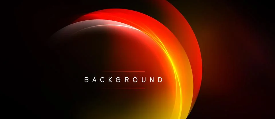 Abstract design features vibrant red, orange curves over black background. Te Stock Illustration