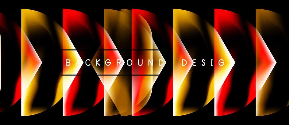 Abstract design features vibrant red, gold curves. Background is black, text Stock Illustration