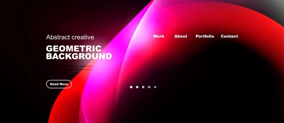 Abstract design features vibrant red, pink gradients. Website header includes Stock Illustration