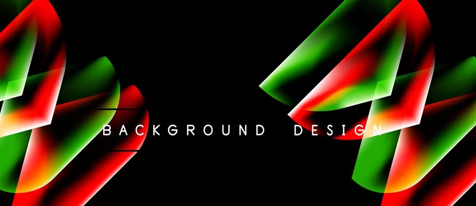 Abstract design features vibrant red, green gradients. Black background Stock Illustration