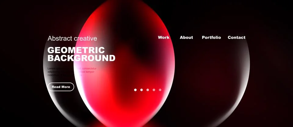 Abstract design features vibrant red, white shapes. Minimalist website mockup Stock Illustration