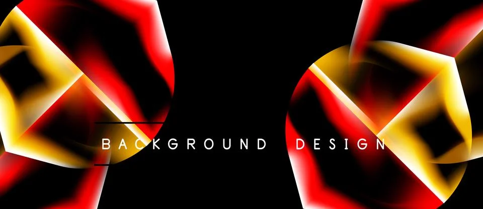 Abstract design features vibrant red, gold shapes against black backdrop. Stock Illustration