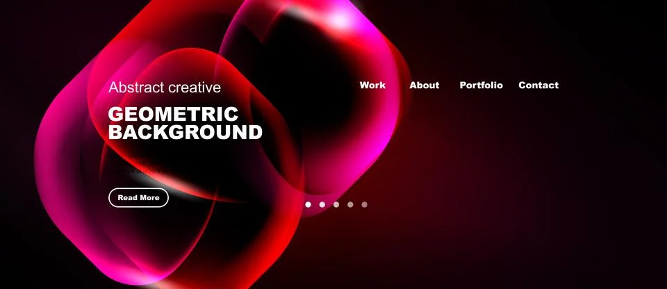Abstract design features vibrant red shapes. Website header includes navigati Stock Illustration