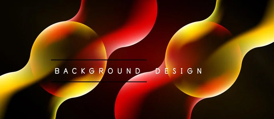 Abstract design features vibrant red, yellow shapes over black background. Te Stock Illustration