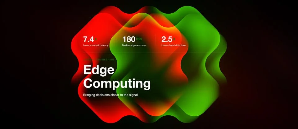 Abstract design features vibrant red, green gradients. Text highlights Edge Stock Illustration