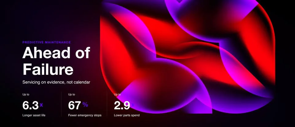 Abstract design features vibrant red, purple hues. Text highlights predictive Stock Illustration