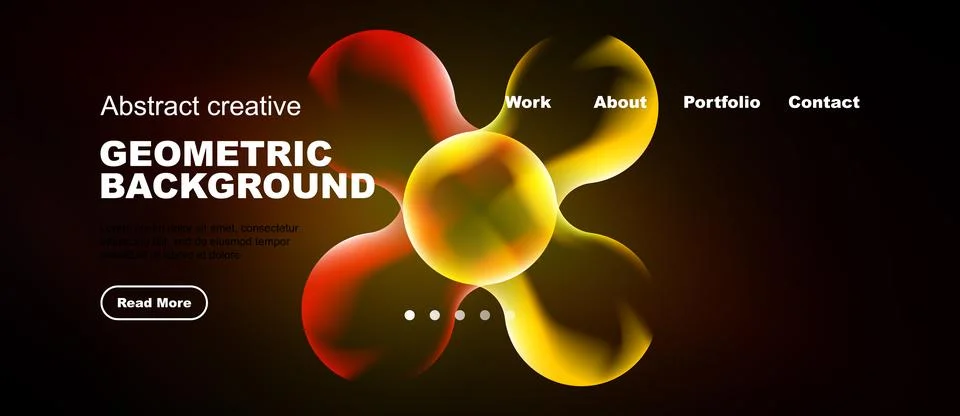 Abstract design features vibrant shapes, gradients. Dark background highlight Stock Illustration