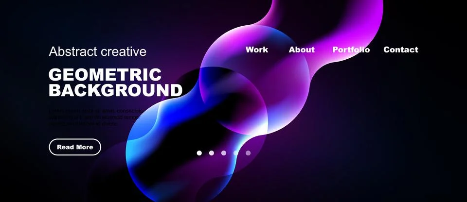 Abstract design features vibrant shapes, dark background. Website header Stock Illustration