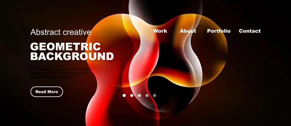 Abstract design features vibrant shapes, dark background. Website header Stock Illustration