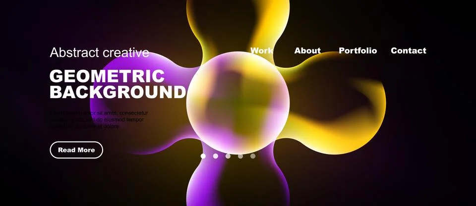 Abstract design features vibrant shapes, gradients. Dark background highlight Stock Illustration
