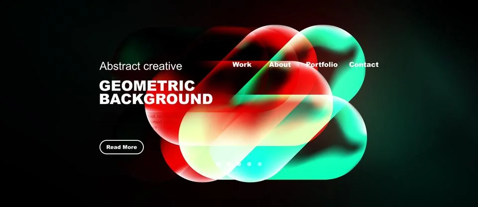 Abstract design features vibrant shapes, text elements, dark background. Mode Stock Illustration