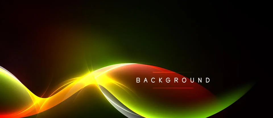 Abstract design features vibrant waves, gradients. Dark background highlights Ilustración de archivo