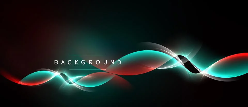 Abstract design features vibrant waves, glowing lines. Dark background Stock Illustration
