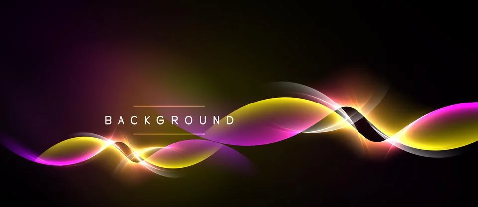 Abstract design features vibrant waves, glowing lines. Dark background Stock Illustration