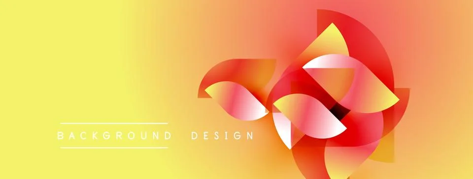 Abstract design features vibrant yellow, orange hues. Overlapping shapes crea Stock Illustration