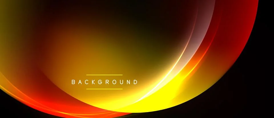 Abstract design features vibrant yellow, orange, red curves. Dark background Illustrazione stock