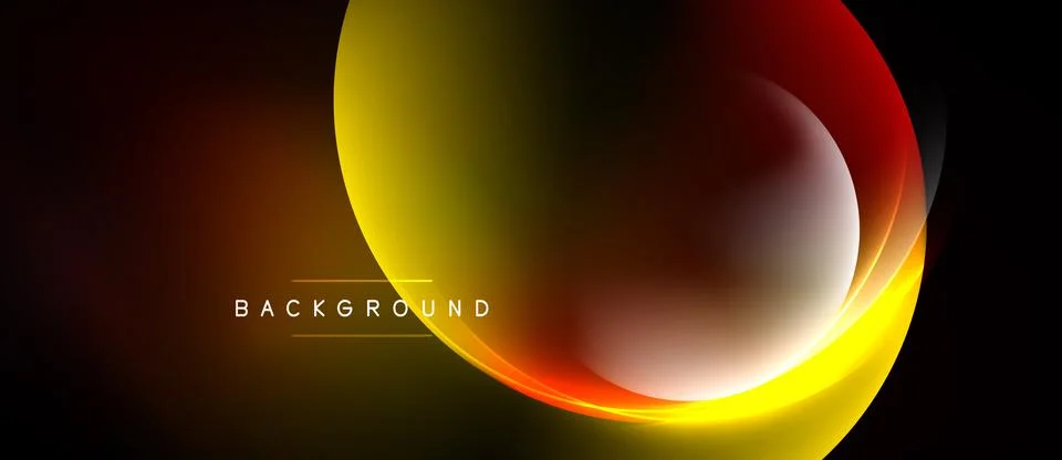 Abstract design features vibrant yellow, red gradients. Dark background Stock Illustration