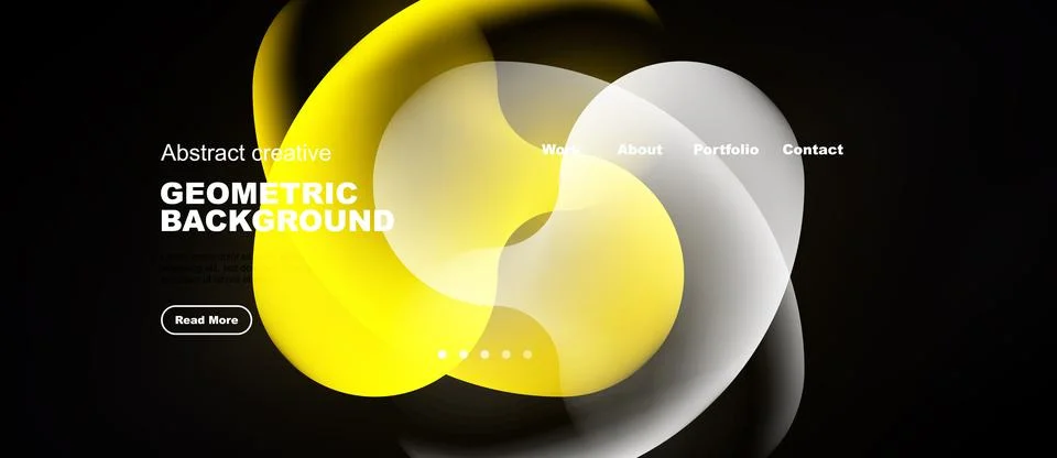 Abstract design features vibrant yellow, white shapes over black background. Ilustração Stock
