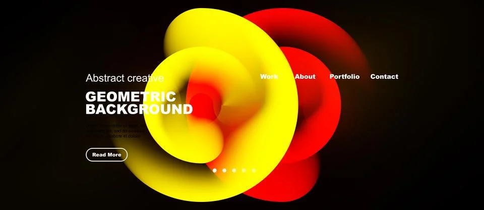 Abstract design features vibrant yellow, red shapes over black background. Te Ilustração Stock