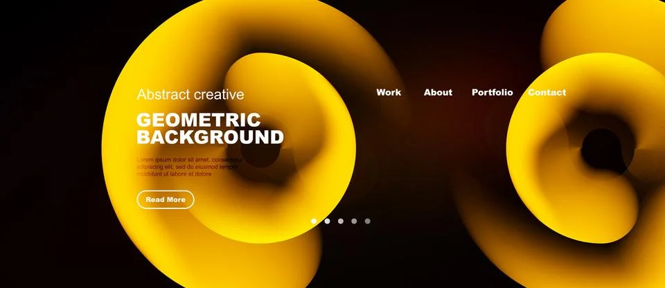 Abstract design features vibrant yellow shapes over dark background. Website Ilustração Stock