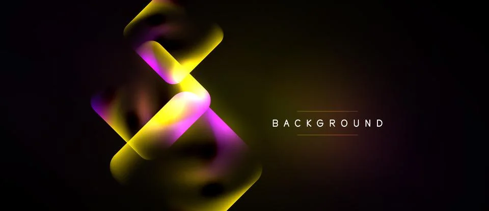 Abstract design features vibrant yellow, purple curves over dark background. Ilustração Stock