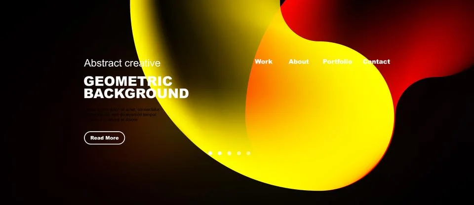 Abstract design features vibrant yellow, red shapes over dark background. Tex Stock Illustration