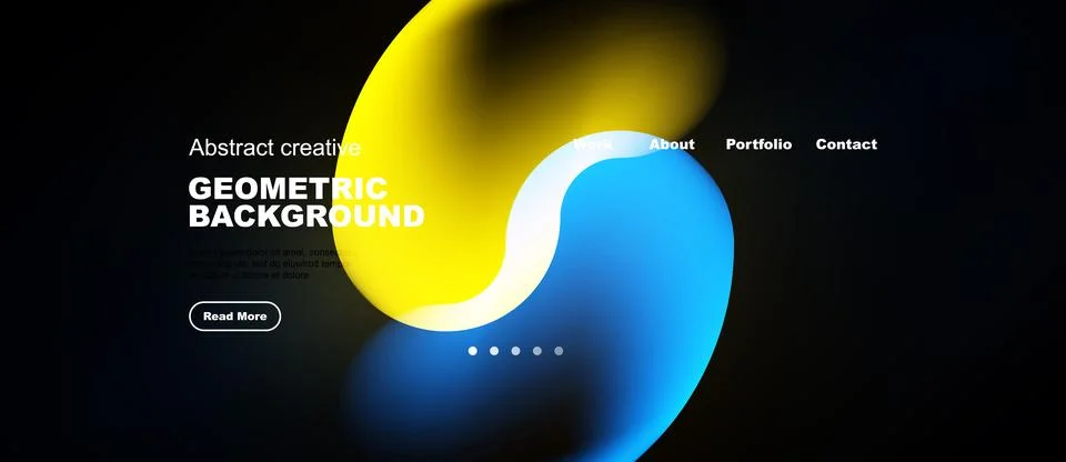 Abstract design features vibrant yellow, blue shapes over dark background. Ilustração Stock