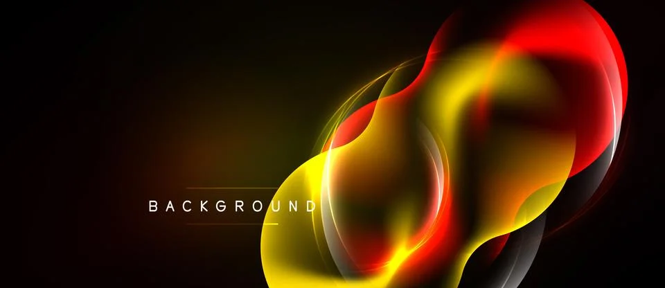Abstract design features vibrant yellow, red light curves. Dark background Stock Illustration