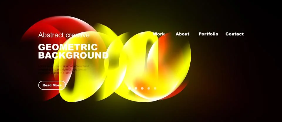 Abstract design features vibrant yellow, red shapes over dark background. Ilustração Stock