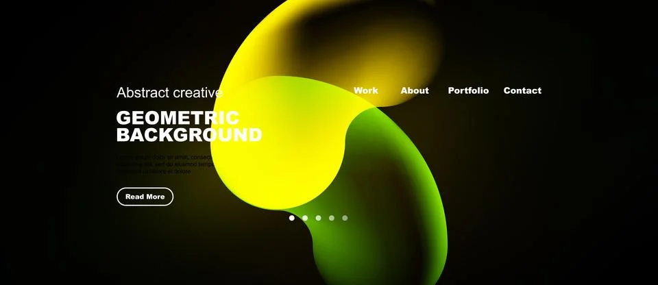 Abstract design features vibrant yellow, green shapes over black background. Ilustração Stock